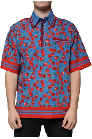 Dolce & Gabbana Homme, Tops, Multicolore, Taille: M Polo T-Shirt Homme Coton Bleu Cerise