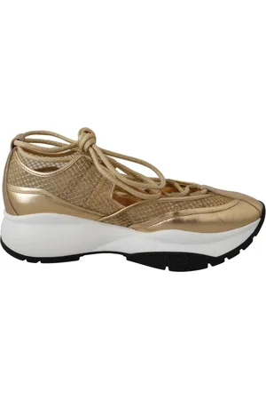 Jimmy Choo Femme, Chaussures, Jaune, Taille: 36 EU Baskets en Cuir et Maille Dorée