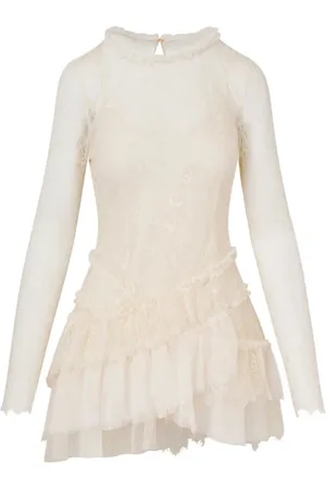 LOVESHACKFANCY Femme, Robes, , Taille: 38 FR Robe Mini en Dentelle Amberleigh