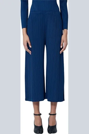 Issey Miyake Femme, Pantalons, Bleu, Taille: 40 FR Pantalon Plissé Élégant