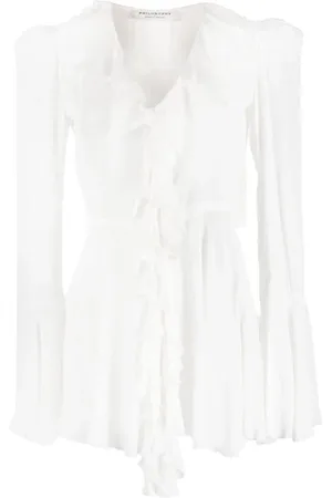 Serafini Femme, Blouses et Chemises, Blanc, Taille: 38 FR Chemisier Blanc à Volants et Col en V