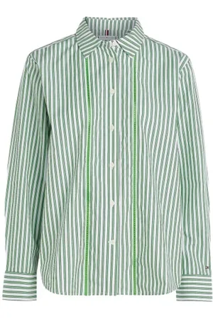 Tommy Hilfiger Femme, Blouses et Chemises, Vert, Taille: 44 FR Chemise Popeline Rayée