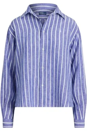 Ralph Lauren Femme, Blouses et Chemises, Bleu, Taille: 42 FR Chemise Courte Rayée en Lin
