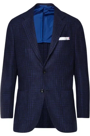 Kiton Homme, Vestes, Bleu, Taille: 2XL Veste à Carreaux Artisanale en Mélange Cachemire