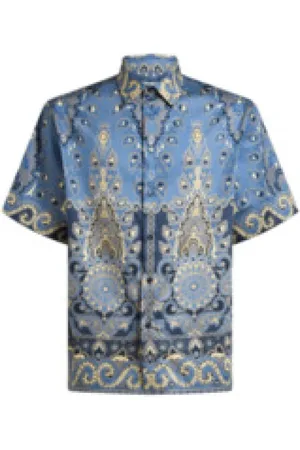 Etro Homme, Chemises, Multicolore, Taille: 2XL Chemise Bleue à Manches Courtes avec Imprimé Médaillons