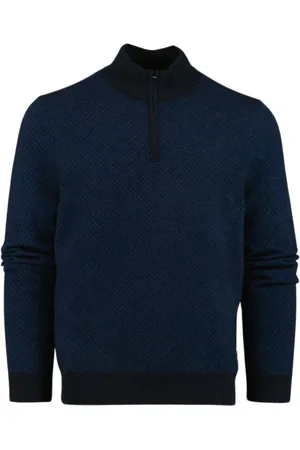 HUGO BOSS Homme, Pulls, Bleu, Taille: L Pull Bleu en Laine à Demi-Zip