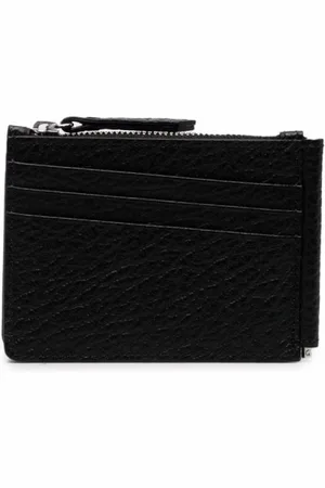 Maison Margiela Homme, Accessoires, Noir, Taille: ONE Size Élégant Portefeuille en Cuir Noir avec Fermeture Éclair
