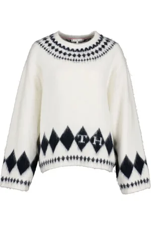 Tommy Hilfiger Femme, Pulls, Blanc, Taille: 42 FR Pull en Laine Tricoté Fairisle