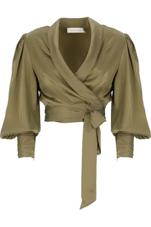 ZIMMERMANN Femme, Blouses et Chemises, Vert, Taille: 42 FR Haut en Soie Verte à Col V avec Lacets à Nouer