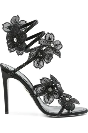 RENE CAOVILLA Femme, Chaussures, Noir, Taille: 36 EU Chaussures Noires à Talon Haut avec Applique Florale
