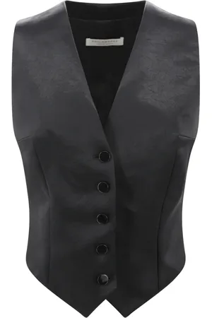 Serafini Femme, Vestes, Noir, Taille: 38 FR Veste sans manches en satin à col en V