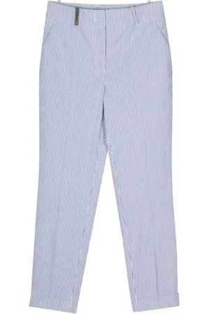 PESERICO SIGN Femme, Pantalons, Bleu, Taille: 40 FR Pantalon à Rayures Fines Texturées Blanc et Bleu