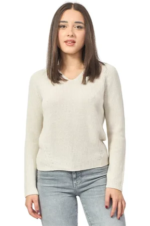 HUGO BOSS Femme, Pulls, , Taille: 38 FR Pull en maille ivoire à col en V