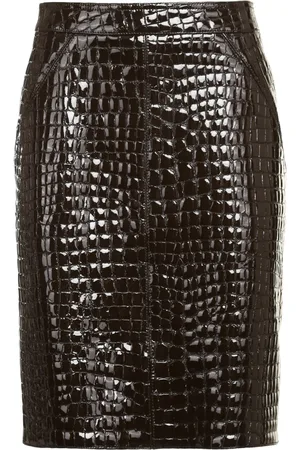Tom Ford Femme, Jupes, Brun, Taille: 36 FR Jupe en cuir à imprimé crocodile