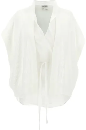 Brunello Cucinelli Femme, Blouses et Chemises, Blanc, Taille: 38 FR Pull Blanc Manches Drapées