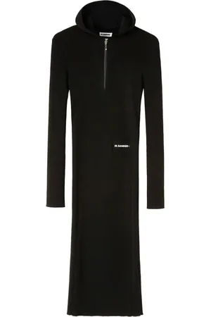 Jil Sander Femme, Robes, Noir, Taille: 36 FR Robe Midi à Capuche en Maille Côtelée