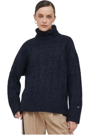 Tommy Hilfiger Femme, Pulls, Bleu, Taille: 42 FR Pull à col roulé oversize avec logo
