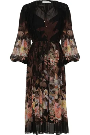 ZIMMERMANN Femme, Robes, Multicolore, Taille: 42 FR Robe V-Neck à Imprimé Floral Noir
