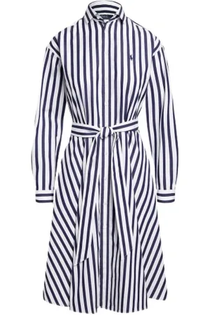 Ralph Lauren Femme, Robes, Bleu, Taille: 32 FR Robe-chemise en coton rayé