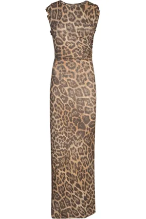 Stella McCartney Femme, Robes, Brun, Taille: 38 FR Robe de Soirée Élégante à Imprimé Léopard