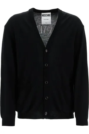 Moschino Homme, Pulls, Noir, Taille: S Cardigan Chic avec Lettrage Brodé