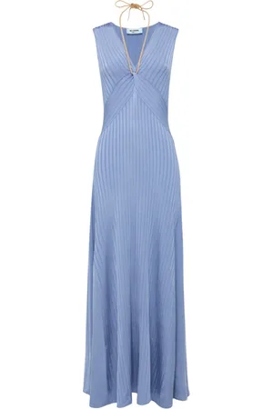 Blugirl Femme, Robes, Bleu, Taille: 36 FR Robe côtelée à col en V avec drapé