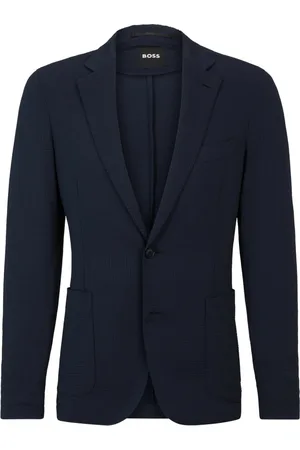 HUGO BOSS Homme, Vestes, Bleu, Taille: S Veste Seersucker Bleue Coupe Slim