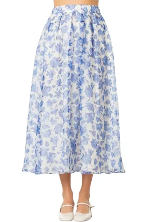 Max Mara Femme, Jupes, Bleu, Taille: 36 FR Jupe Longue en Organza Floral avec Taille Élastique