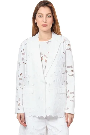 HUGO BOSS Femme, Vestes, Blanc, Taille: 38 FR Veste Blanche Brodée avec 1 Bouton