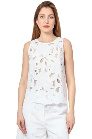 HUGO BOSS Femme, Tops, Blanc, Taille: 40 FR Chemisier Blanc Sans Manches Brodé