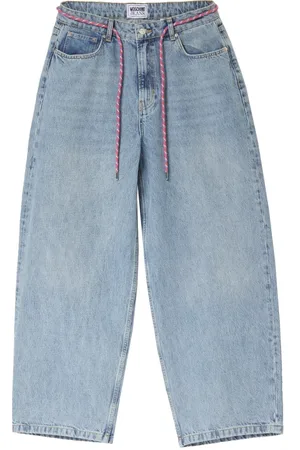 Moschino Femme, Jeans, Bleu, Taille: W28 Jean Oversize en Denim avec Cordon Rose Amovible