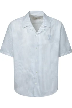 Ami Homme, Chemises, Blanc, Taille: M Chemise à Rayures Col Camp Blanc