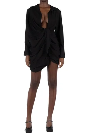 Jacquemus Femme, Robes, Noir, Taille: 36 FR Robe Noire Drapée avec Col Pointu