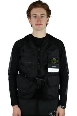 Stone Island Homme, Vestes, Noir, Taille: L Gilet Utilitaire Noir, Fonctionnel et Élégant