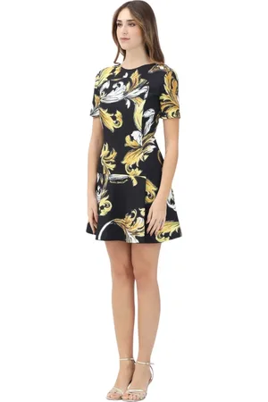 VERSACE Femme, Robes, Multicolore, Taille: 36 FR Robe Courte Noire avec Imprimé Baroque