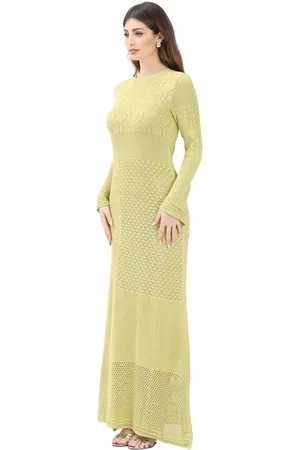AKEP Femme, Robes, Jaune, Taille: 42 FR Robe longue verte en tricot et dentelle