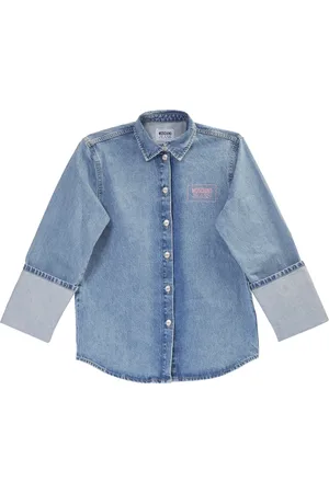 Moschino Femme, Blouses et Chemises, Bleu, Taille: 38 FR Chemise Oversize en Denim avec Impression Logo