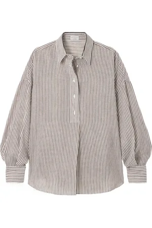 Brunello Cucinelli Femme, Blouses et Chemises, Brun, Taille: 36 FR Chemise en Lin Marron Oversized