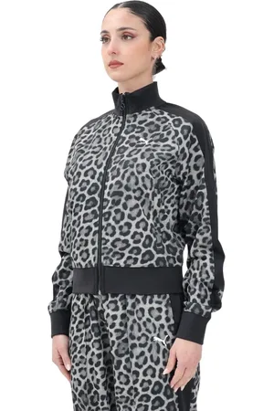 PUMA Femme, Sweatshirts et sweats à capuche, Multicolore, Taille: 40 FR Veste à fermeture éclair imprimé léopard femme