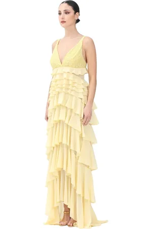 Elisabetta Franchi Femme, Robes, Jaune, Taille: 40 FR Robe Longue Jaune en Dentelle