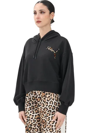 PUMA Femme, Sweatshirts et sweats à capuche, Noir, Taille: 40 FR Sweat à capuche imprimé léopard noir femme