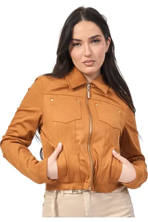 Gaudi Femme, Vestes, Brun, Taille: 42 FR Veste en daim marron avec poches et fermeture éclair