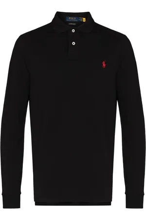 Ralph Lauren Homme, Tops, Noir, Taille: L Polo en maille de coton coupe ajustée personnalisée