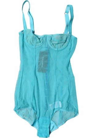 Dolce & Gabbana Femme, Tops, Bleu, Taille: 40 FR Body Balconnet en Tulle Bleu avec Logo