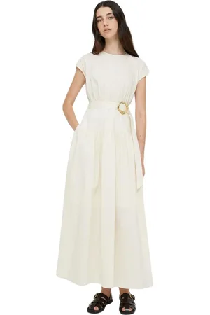 Isabelle Blanche Femme, Robes, Blanc, Taille: 42 FR Robe Longue sans Manches en Ivoire avec Ceinture
