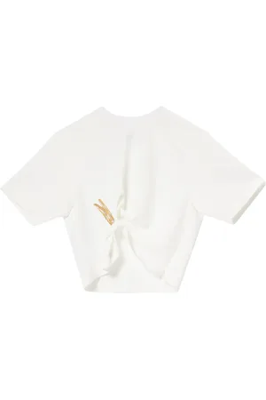 Moschino Femme, Tops, Blanc, Taille: 36 FR T-shirt Blanc Crop avec Ourlet Froncé