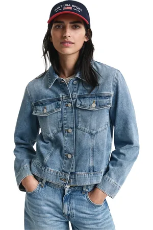 GANT Femme, Vestes, Bleu, Taille: 42 FR Veste en jean avec poches poitrine oversize