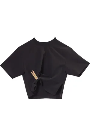 Moschino Femme, Tops, Noir, Taille: 40 FR T-shirt Court Noir avec Broderie