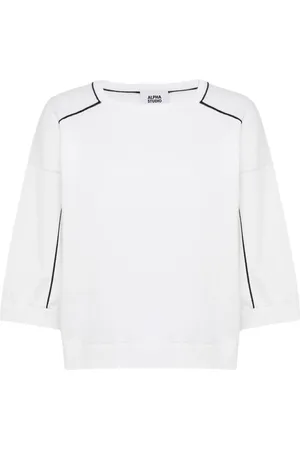ALPHA STUDIO Femme, Pulls, Blanc, Taille: 38 FR T-shirt col rond à manches courtes avec passepoil aux épaules
