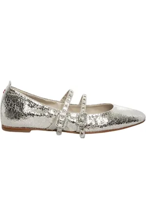 HALMANERA Femme, Chaussures, Gris, Taille: 41 EU Ballerines en Cuir Craquelé Argent